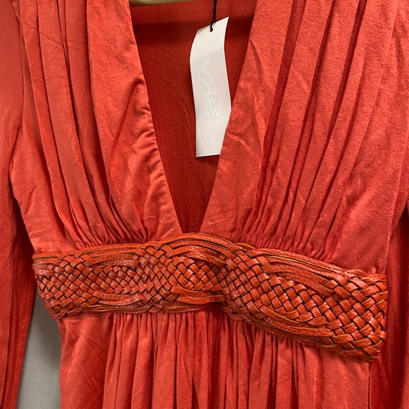 Sky Women's Plunge Neck Leather Braided Belt Top Sexy‎ Coral Orange New Small - Picture 2 of 5